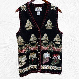 Vintage Tiara International 90s Christmas Sweater Vest Size Y2K Holiday Trees M